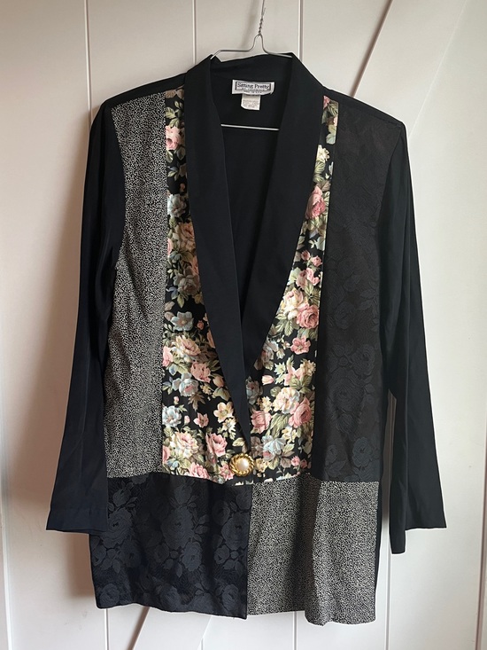 Vintage Jackets & Blazers - 1990’s Vintage Black Blazer with Floral Front Panels